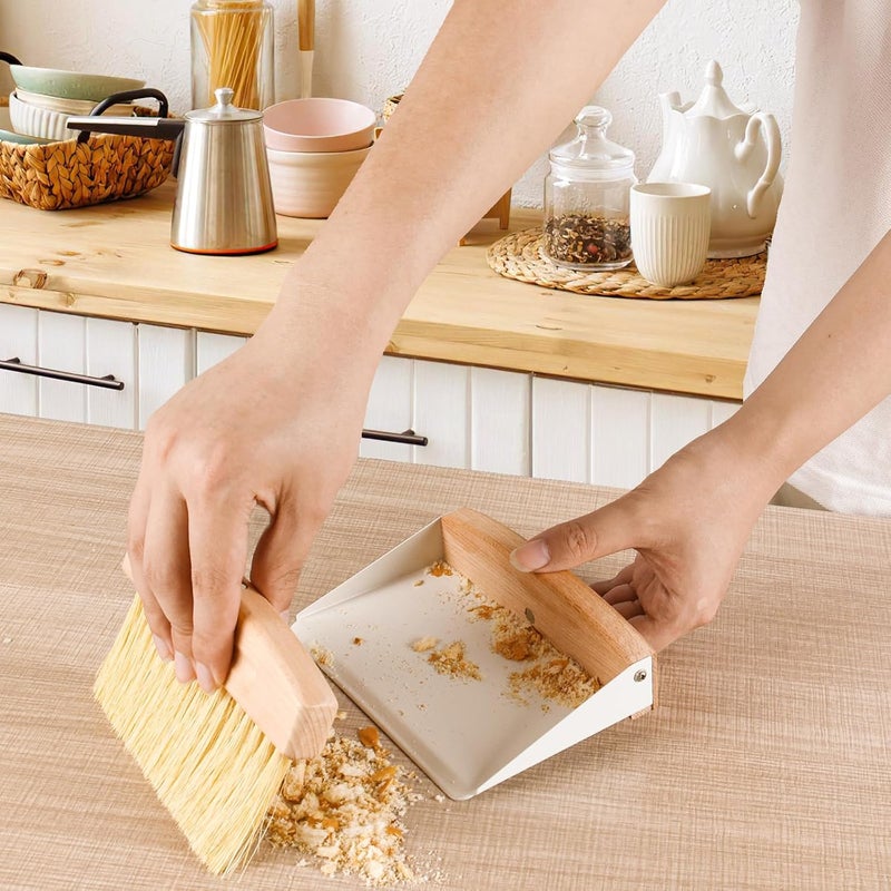 Nokiils Small Dust Pan and Brush Set, Mini Hand Broom and Dustpan Set, Wooden Crumb Sweeper for Home Desktop, Sofa, Pet Care Household (White) - Image 4